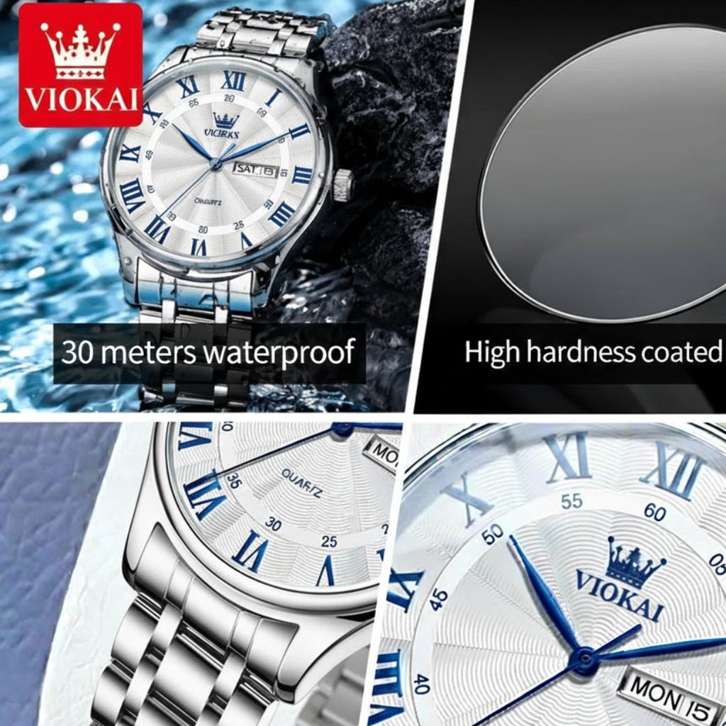 The New VIOKAI Men's Business Watch Calendar Week Display Waterproof Dual Calendar Casual Quartz Watch Men'S Sports Watch
