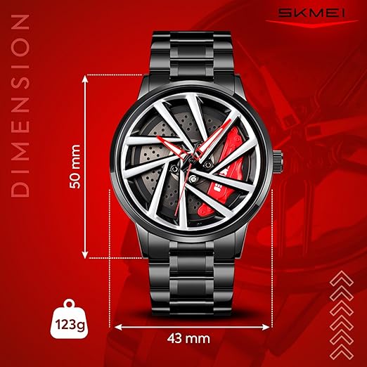 SKMEI  Men Racing Watches rotatable Car Rim Wheel hub Design Sports Watches Stainless Steel Waterproof Watch