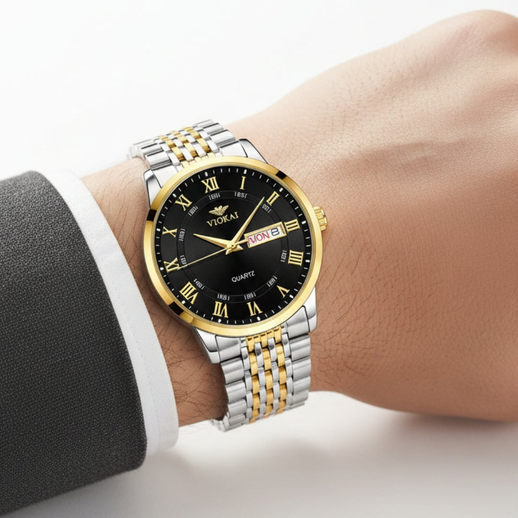 The New VIOKAI Men's Business Watch Calendar Week Display Waterproof Dual Calendar Casual Quartz Watch Men'S Sports Watch