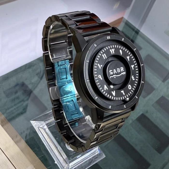 SABR Magnetic Ball Watch for Men. Luxury Black Steel Strap, Minimal Arabic Numerals, Fashion Business Casual Timepiece