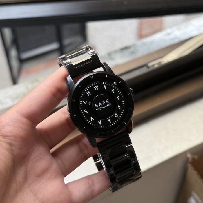 SABR Magnetic Ball Watch for Men. Luxury Black Steel Strap, Minimal Arabic Numerals, Fashion Business Casual Timepiece