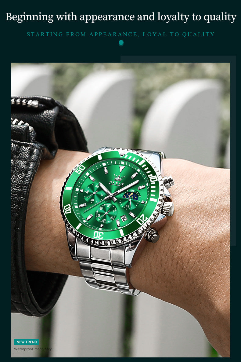 OLEVS 2870 Men Watch 42.5mm Big Dial Chronograph Moon Phase Waterproof Sports Watches Original