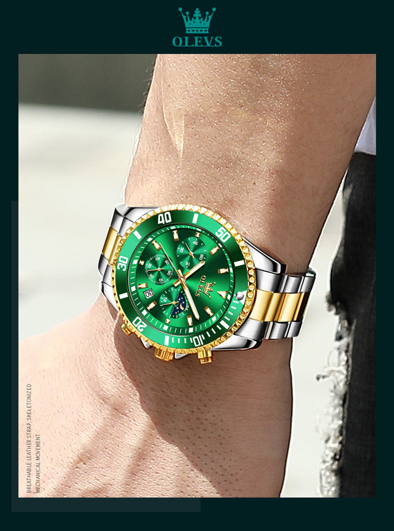 OLEVS 2870 Men Watch 42.5mm Big Dial Chronograph Moon Phase Waterproof Sports Watches Original