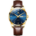 OLEVS Men Watch Leather Strap Classic Dress Large Face Analog Quartz Date&Luminous.