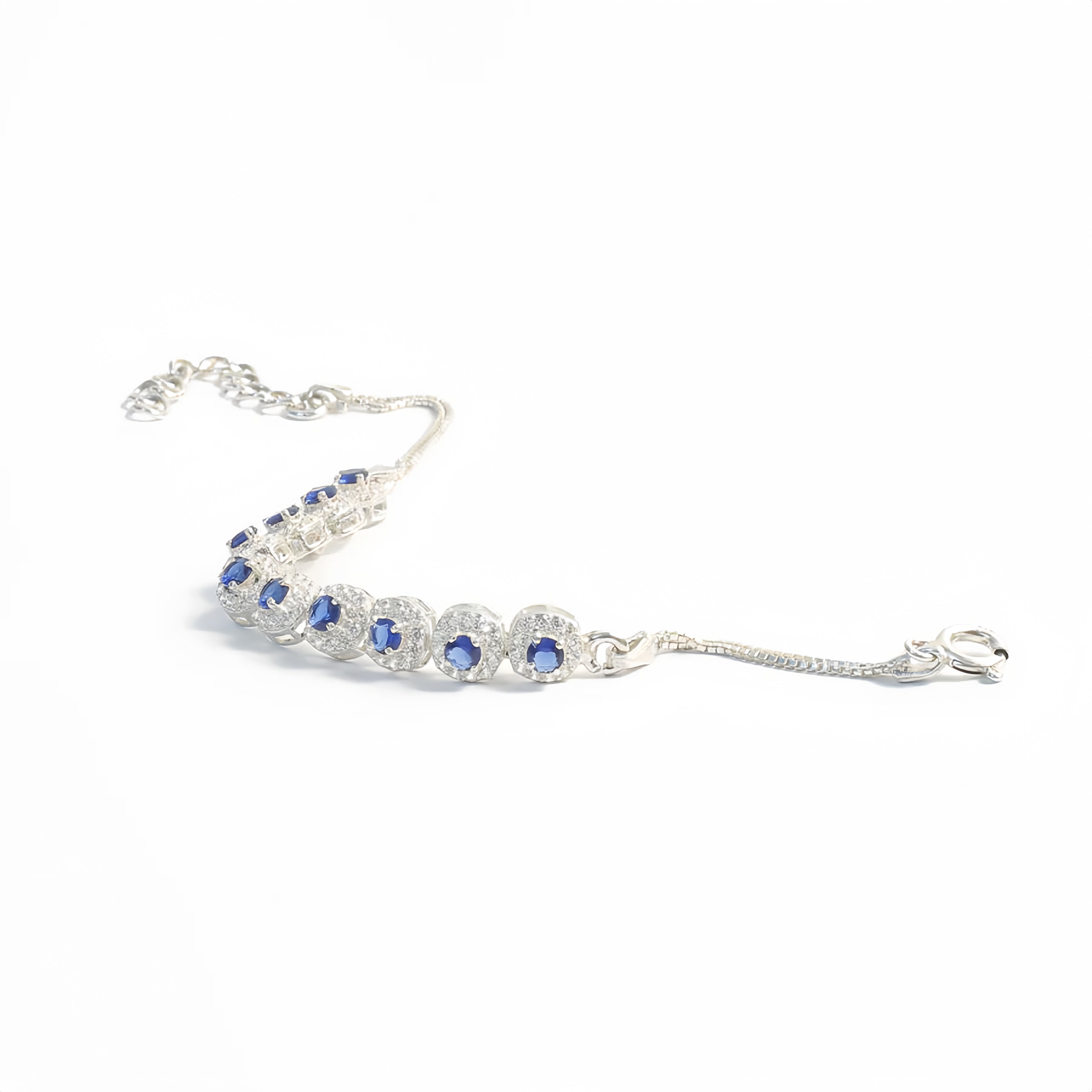 Elegant Sliver Bracelet With Sapphire Blue Gemstones