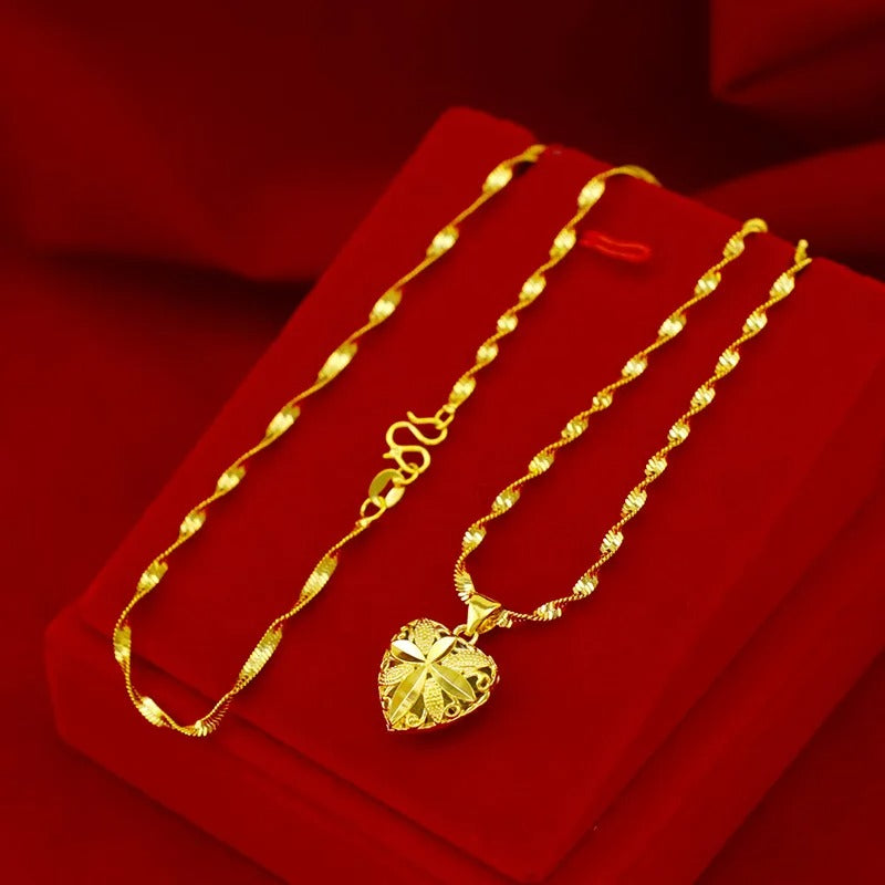 Golden Heart Cross Pendant Necklace – Luxury Twisted Rope Chain